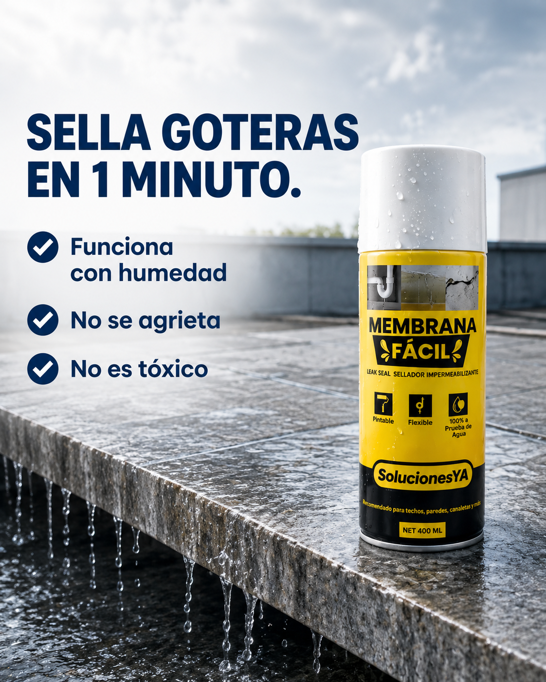 Spray sellador impermeable. ¡Adiós a las goteras y grietas!